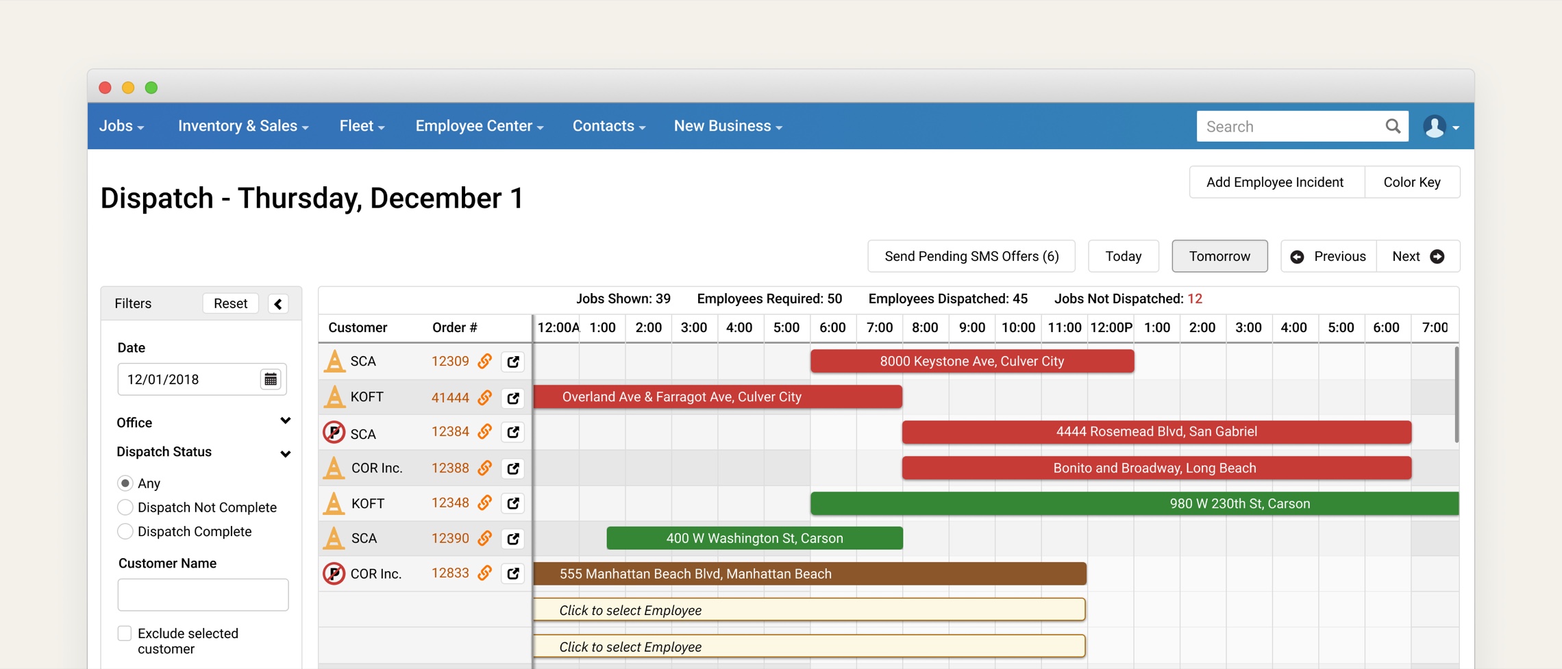 Dispatch system interface